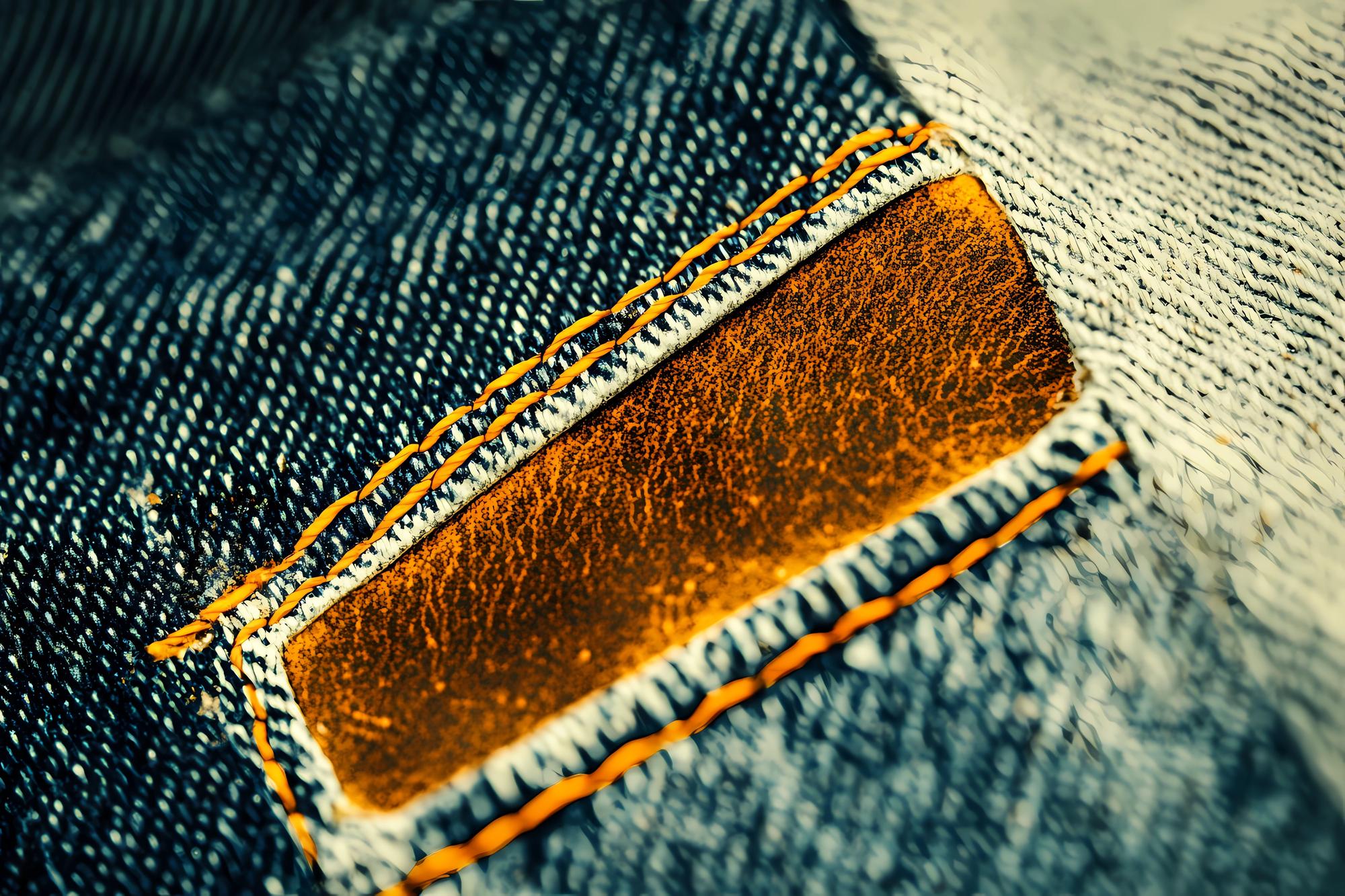 Close-up embroidered badge on denim